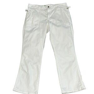ANTHROPOLOGIE Hei Hei White Stretch Denim Ankle Crop Flare Utility Jeans Pants